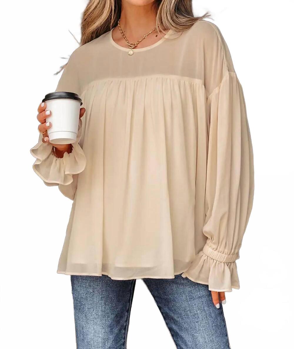 NEW LOVESOFT pleated ruffle chiffon blouse in parchment